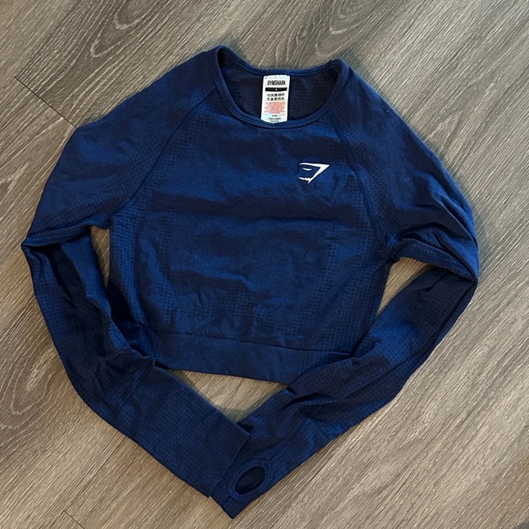 Gymshark Tops - Gymshark Navy Performance Long-Sleeve Cropped Top